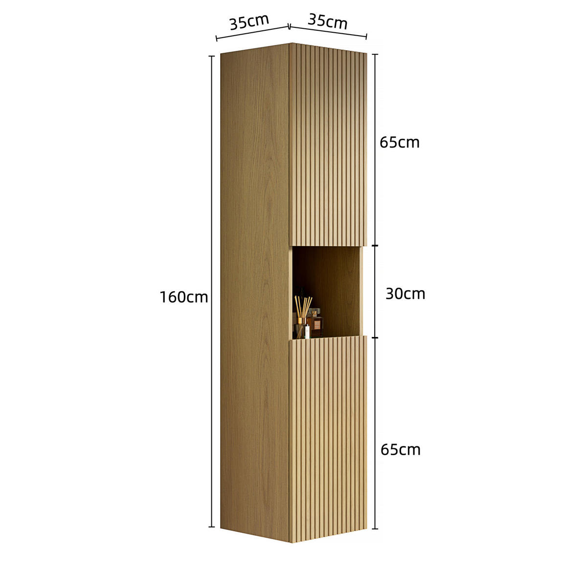 MIDISCHRANK 160x35x35cm in Goldene Eiche,aus Sperrholz mit Dämpfer - Eichefarben/Schwarz, Holzwerkstoff (160/35/35cm) - Modfu