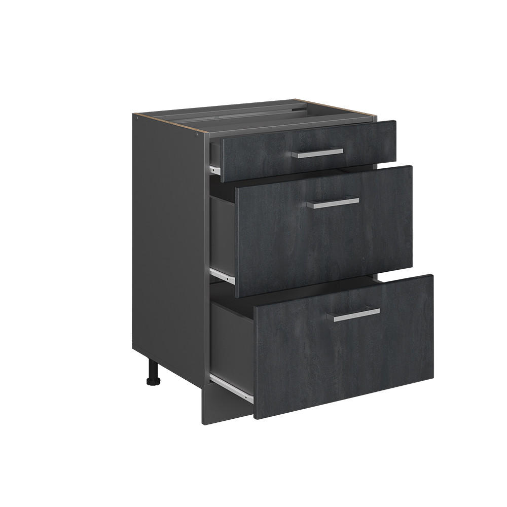 KÜCHENUNTERSCHRANK R-Line Schwarz Beton 60 cm ohne Arbeitsplatte - Anthrazit/Schwarz, Holzwerkstoff (60/81.6/46cm) - Vicco