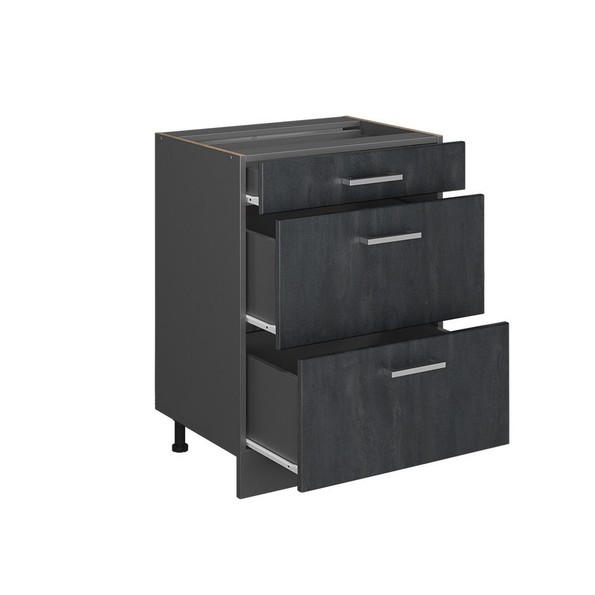 KÜCHENUNTERSCHRANK R-Line Schwarz Beton 60 cm AP Anthrazit - Anthrazit/Schwarz, Holzwerkstoff (60/81.6/60cm) - Vicco