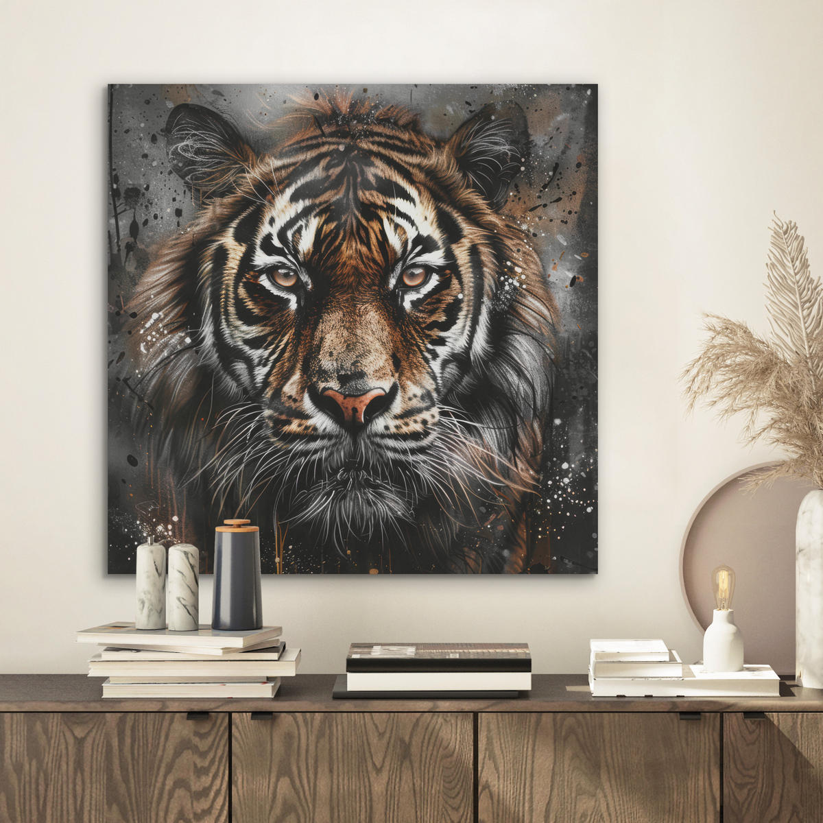 AKUSTIKBILD Tiger - Tiere - Porträt - Luxus - Schwarz Wandbilder 60x60 cm - Braun, Kunststoff (60/60/0.9cm) - MuchoWow