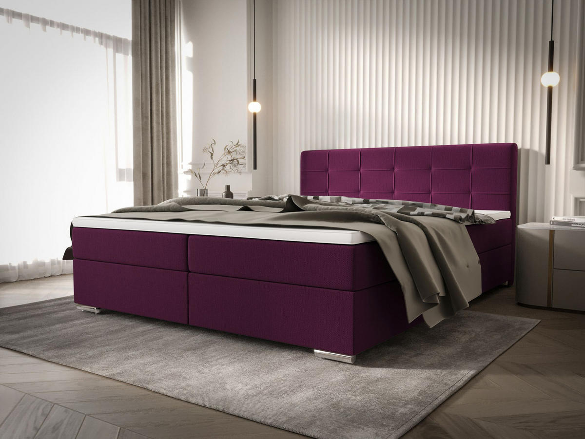 BOXBETT ZILANO 1 mit Matratze H3 und Topper 140x200 Cosmic 110 - Violett, Holz/Textil (140/200cm) - Bedante