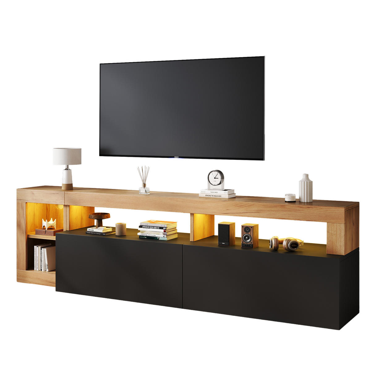 TV-ELEMENT184X42X58CM mit LED-Beleuchtung für 80 Zoll Fernseher Schwarz Holz - Schwarz, Holz (51.18/11/161.7cm) - Raelunyi