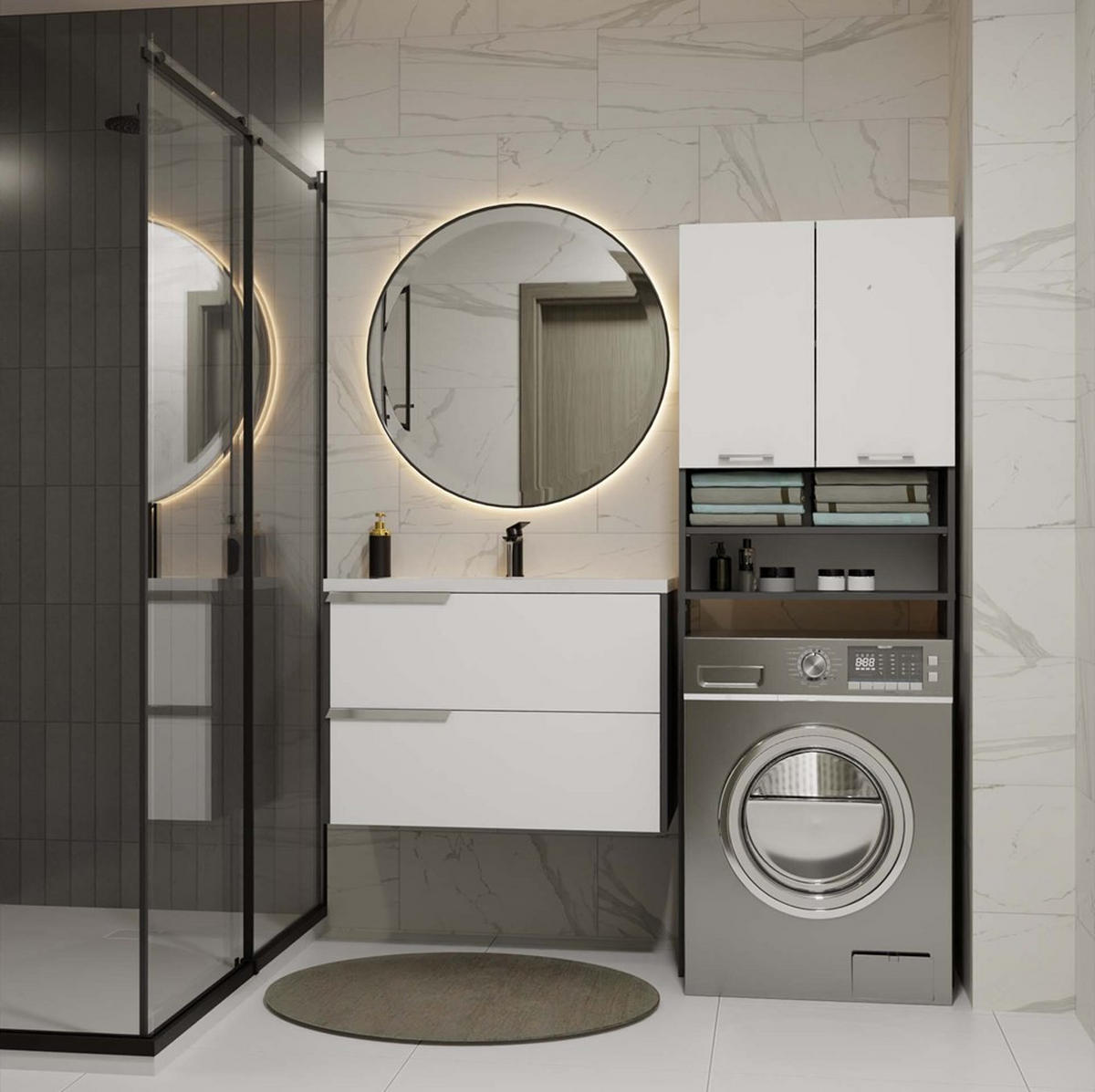 WASCHMASCHINENUMBAUSCHRANK C1 Anthrazit, Weiß 64/180/30 - Anthrazit/Weiß, Holzwerkstoff (64/180/30cm) - RAUMHIRSCH FURNITURE