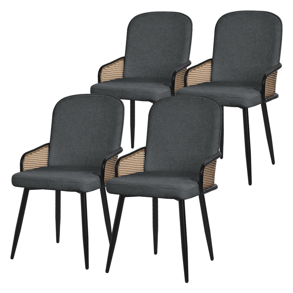 ML-DESIGN JEDÁLENSKÉ ŽIDLE, sada 4 ks, antracitová s látkovým potahem v ratanovém vzhledu
