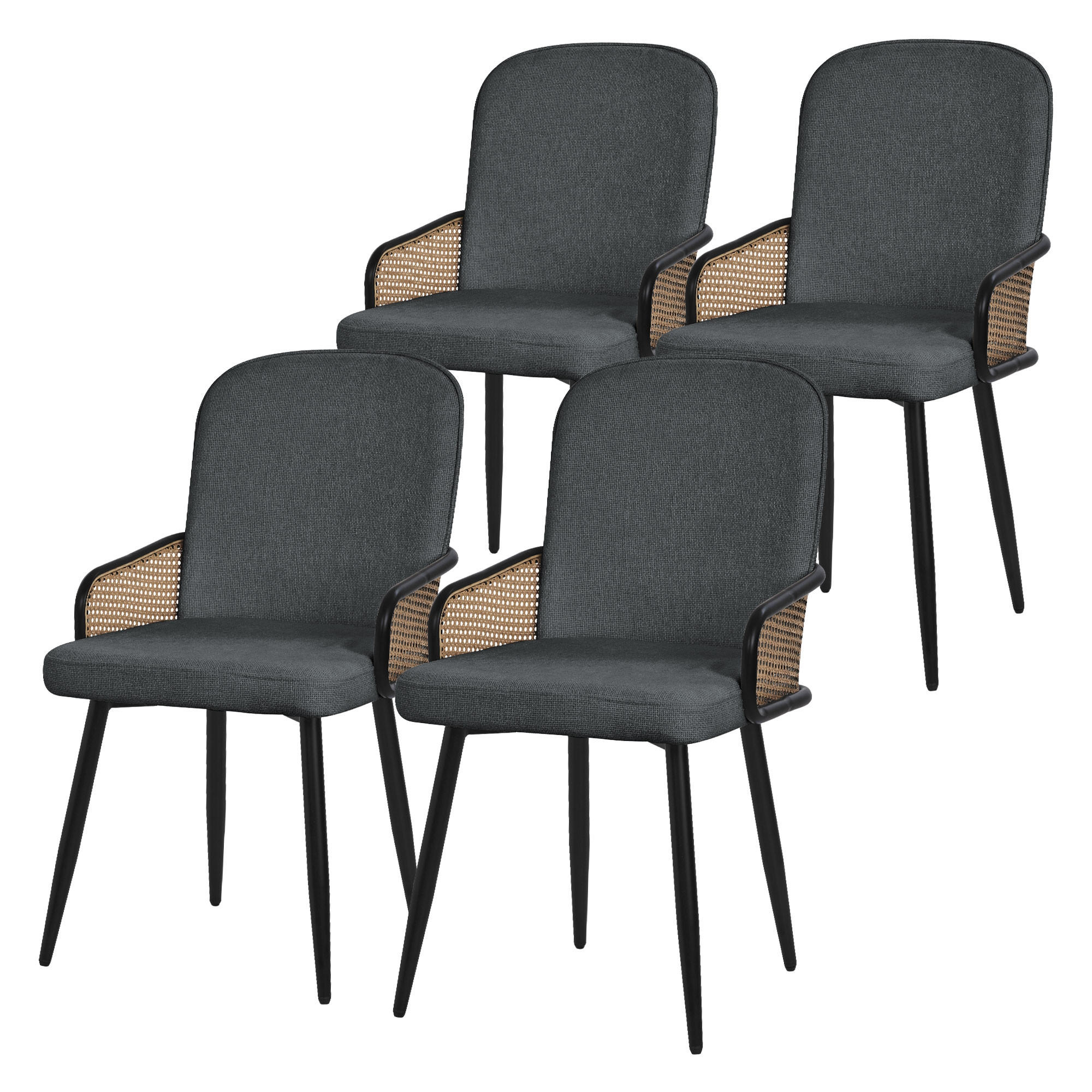 ESSZIMMERSTÜHLE 4er Set Anthrazit mit Stoffbezug Rattan Optik - Anthrazit/Schwarz, Naturmaterialien/Textil (51/91/61cm) - ML-DESIGN