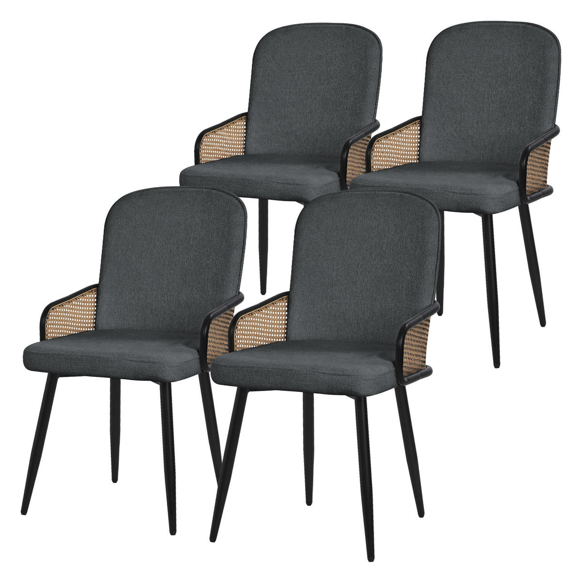 ESSZIMMERSTÜHLE 4er Set Anthrazit mit Stoffbezug Rattan Optik - Anthrazit/Schwarz, Naturmaterialien/Textil (51/91/61cm) - ML-DESIGN