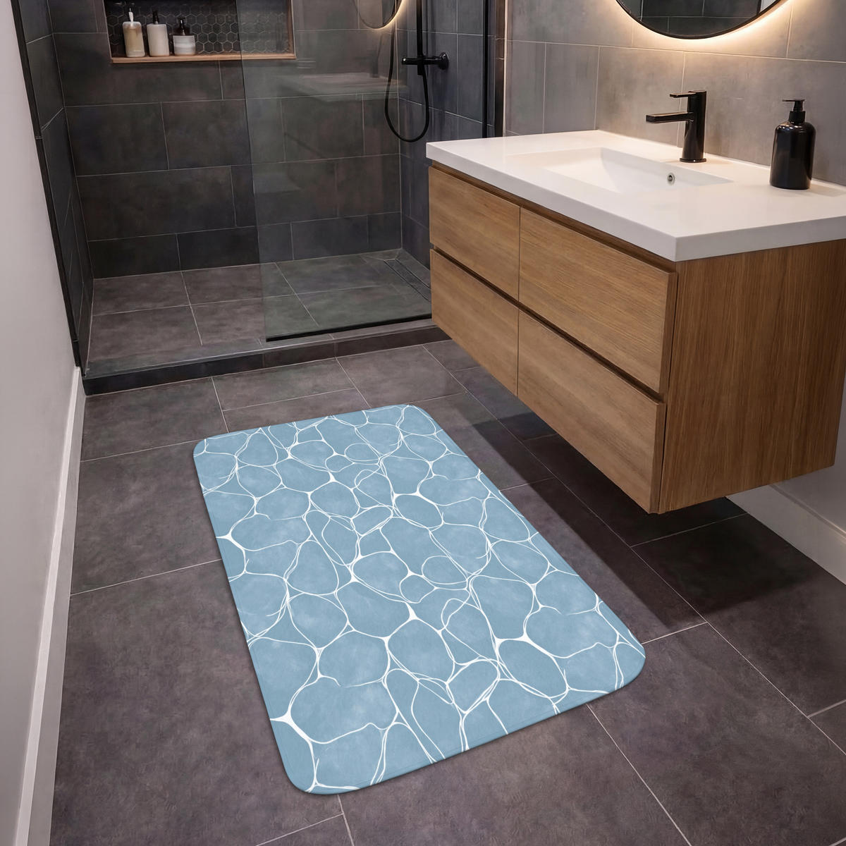 BADEMATTE Organisch - Muster - Blau 60x90 cm - Hellblau, Kunststoff/Textil (60/90cm)
