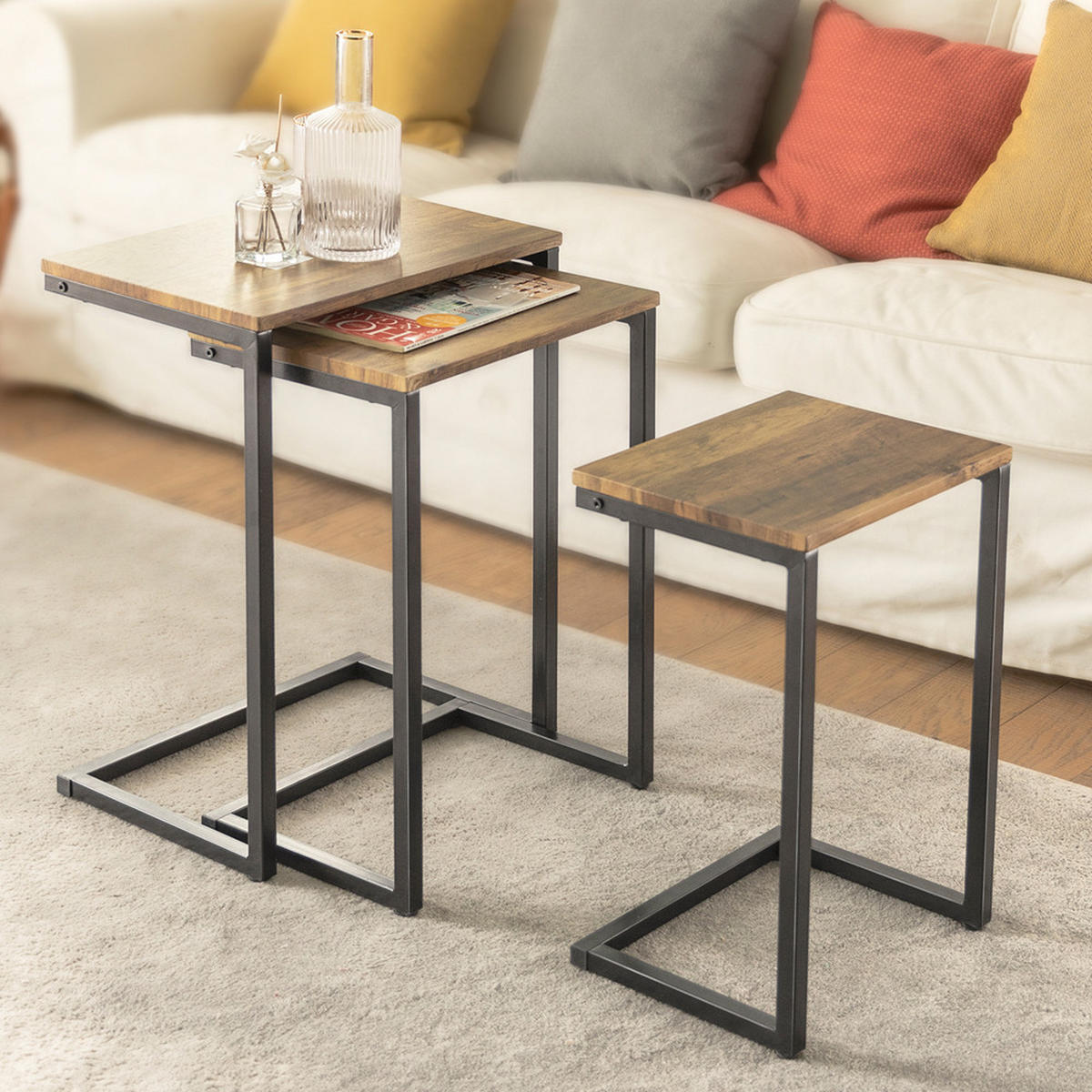 COUCHTISCH 3er Set Braun - Naturfarben, Holzwerkstoff (30/46/61cm) - SoBuy