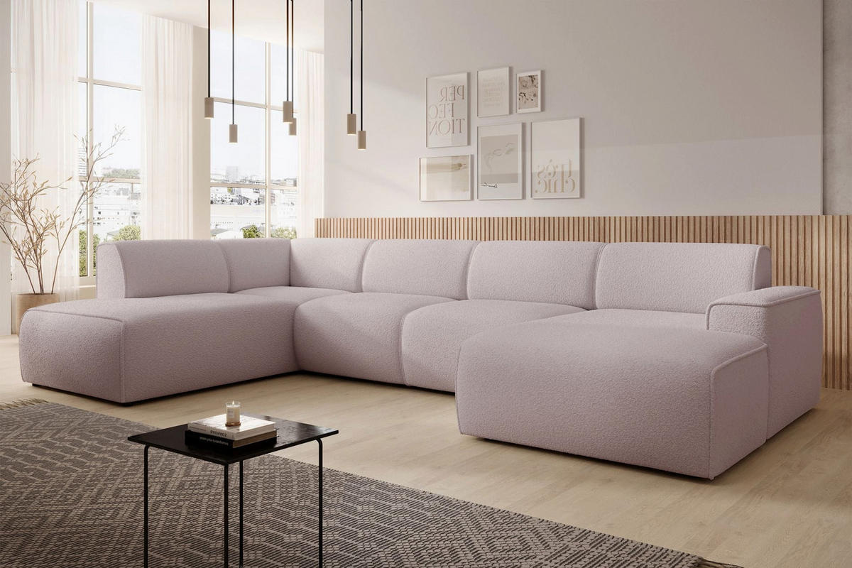 WOHNLANDSCHAFT Bouvi Beige links - Beige/Schwarz, Kunststoff/Textil (378/220cm) - Selsey