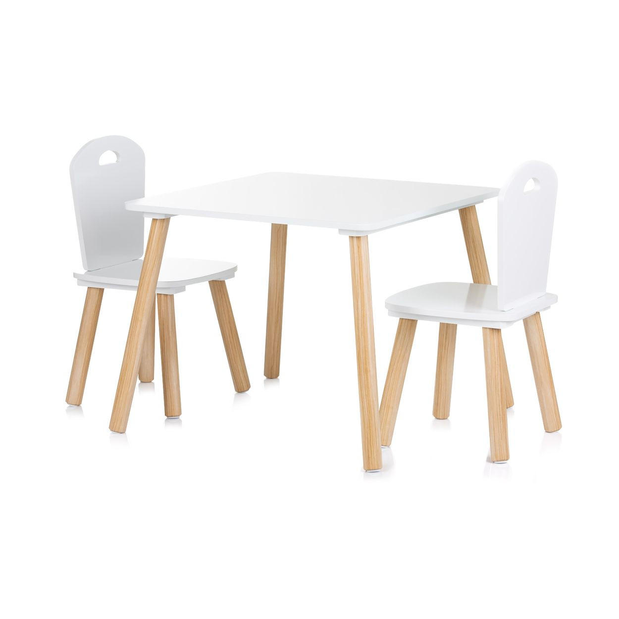 KINDERSITZGRUPPE 3-teilig weiß 55 x 55 cm, Holztisch, 2 Holzstühle, Kiefernholzbeine, weiß, 3-teilig - Weiß, Holzwerkstoff (55/45/55cm) - Chipolino