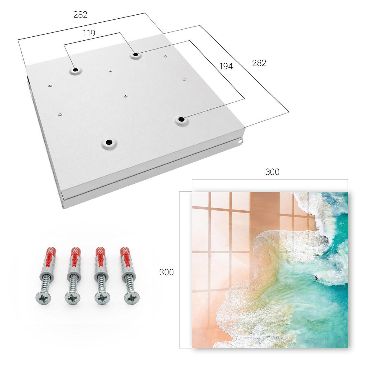 SCHLÜSSELBOX Weiß 30x30 cm – Türöffnung nach rechts - Türkisstrand - Türkis, Metall (30/30/5cm) - TULUP