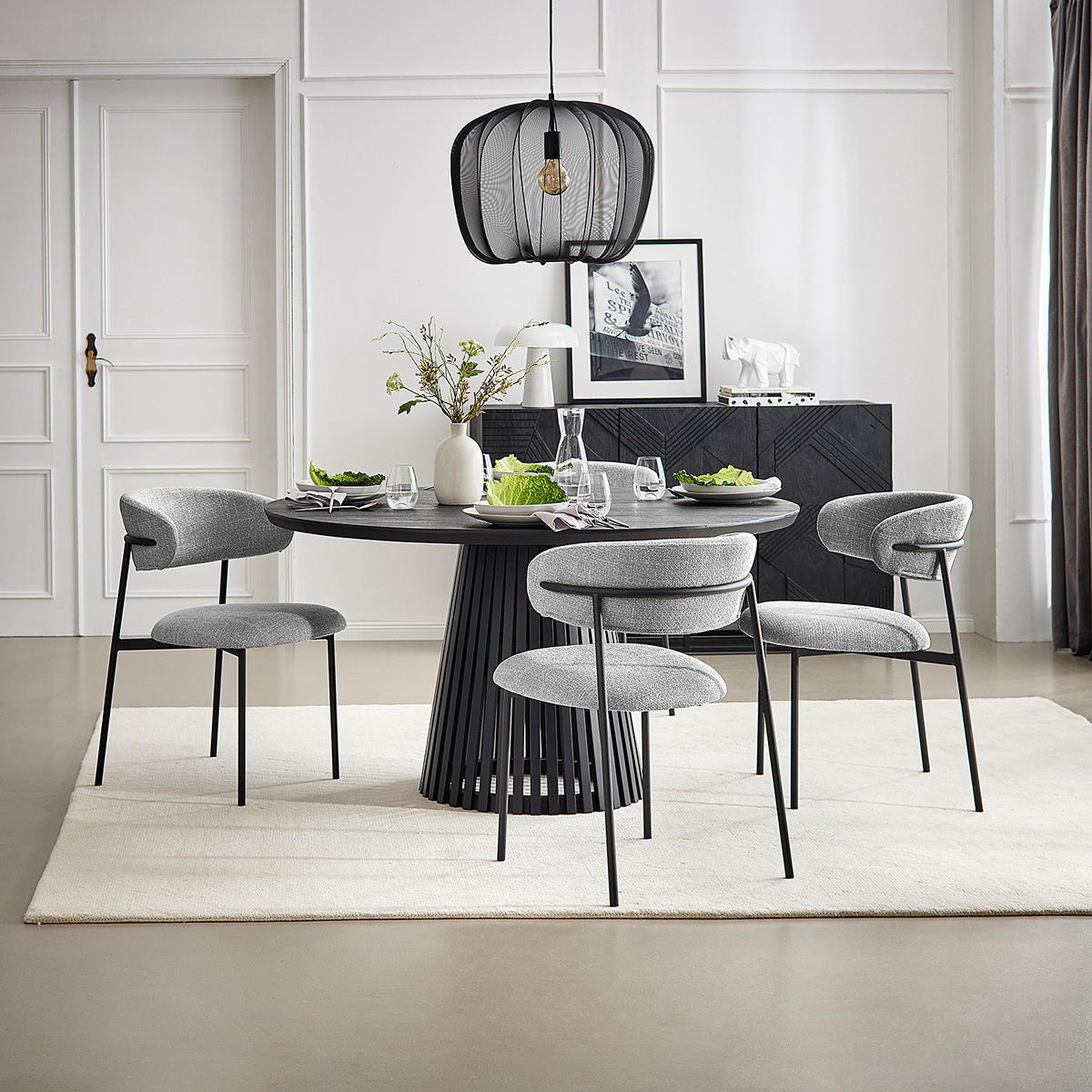 POLSTERSTUHL - 2er-Set - Strukturstoff / Edelstahl - Schwarz/Grau, Textil/Metall (55/79/58cm) - home24