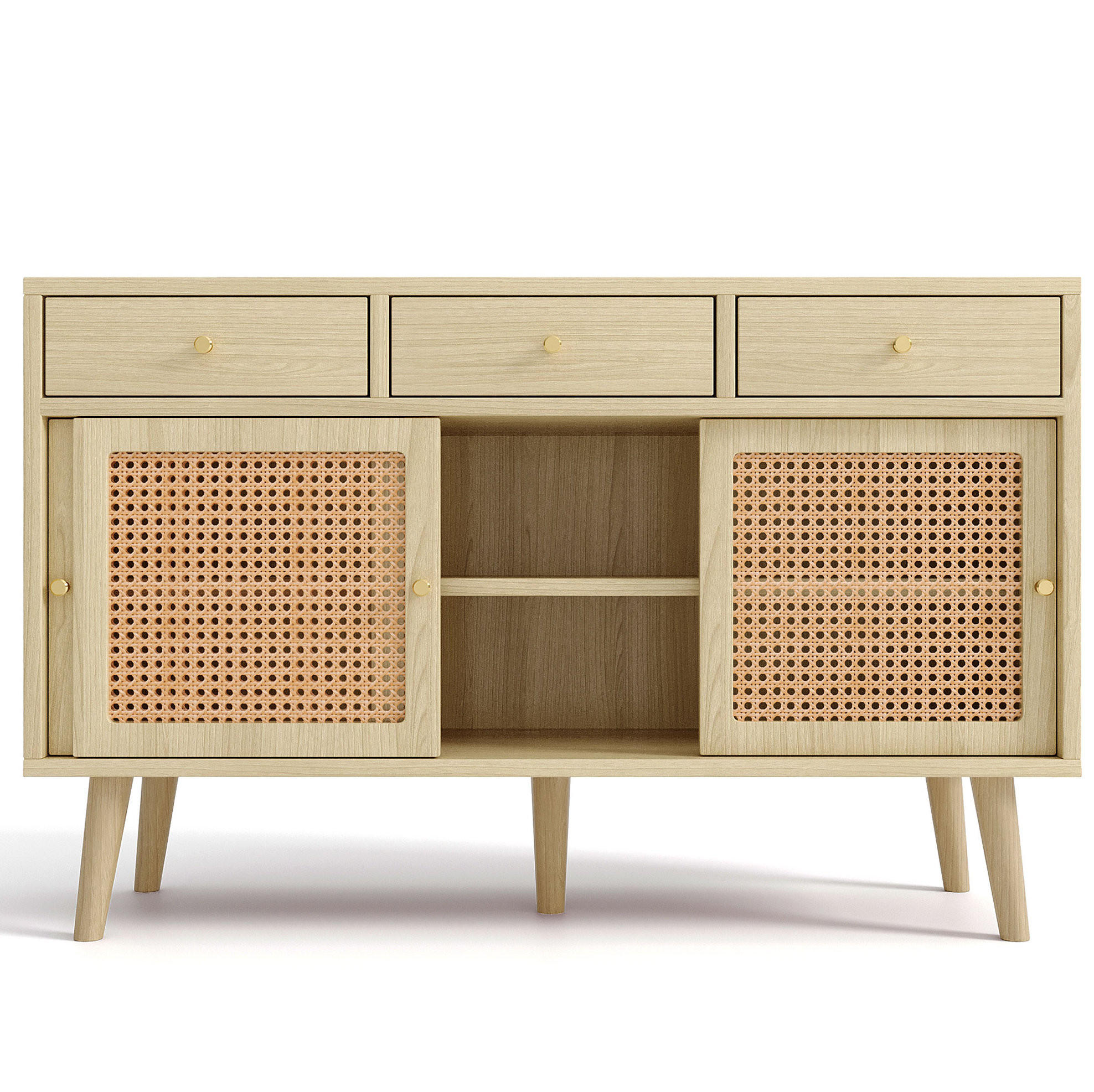 SIDEBOARD mit 3 Schubladen und 3 Türen 120 x 40 x 78 cm Eiche - Hellbraun, Holzwerkstoff (120/78/40cm) - Meubliv