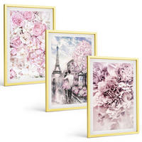 BILDER SET 3er Set - 40x60 cm Goldrahmen - Blumenlandschaft in Rosatönen - Goldfarben, Kunststoff (40/60cm) - TULUP