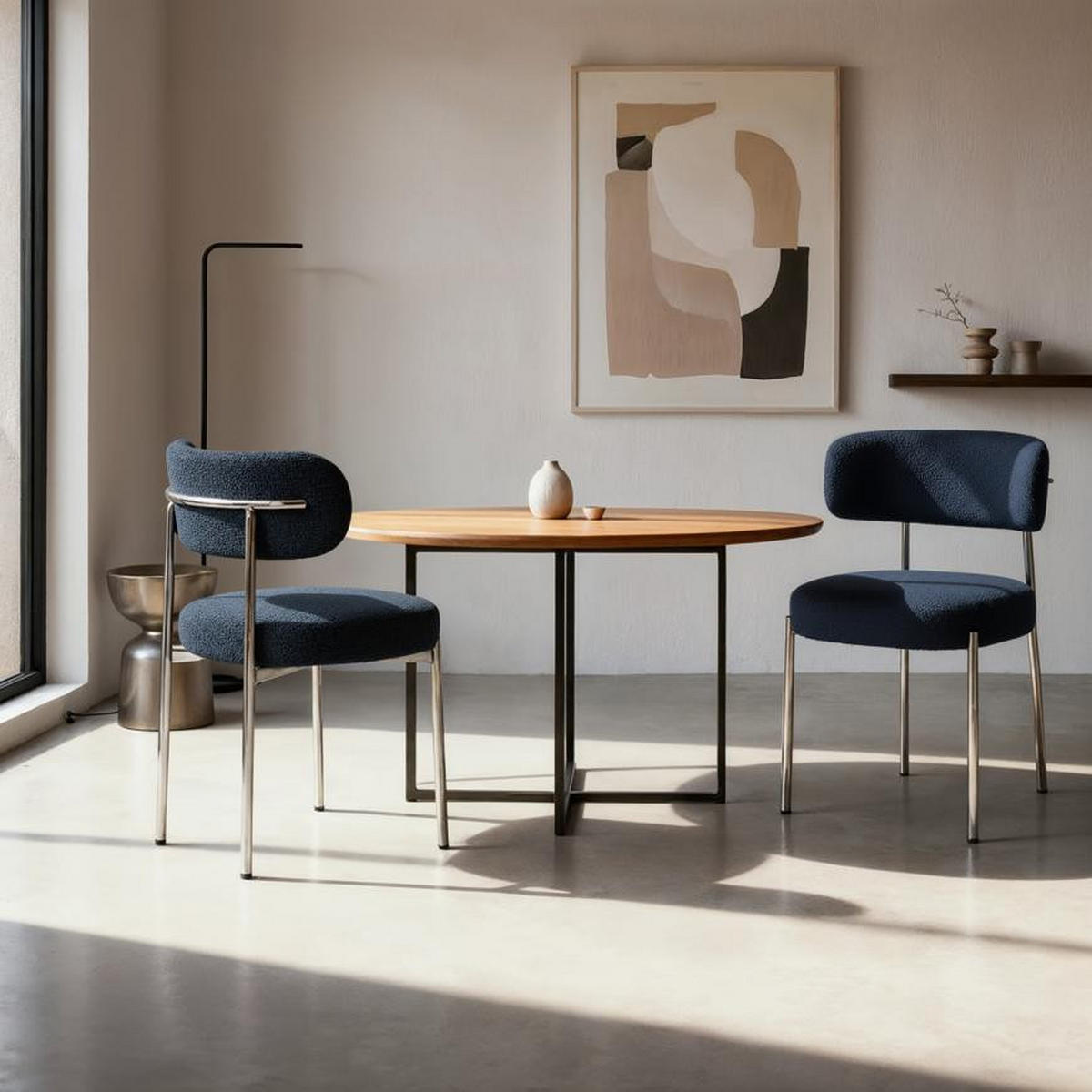 STÜLE 2er-Set Nova moderne aus Mitternachtsblau frottee - Chromfarben/Dunkelblau, Textil/Metall (52/79.5/51.5cm) - Sicaan