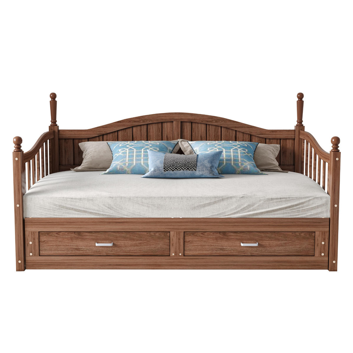 SCHLAFSOFA 90/190 cm ausziehbar auf 180/190 cm mit 2 Schubladen und Lattenrost, Nussbaum - Naturfarben, Holzwerkstoff (97/95/197cm) - Redom