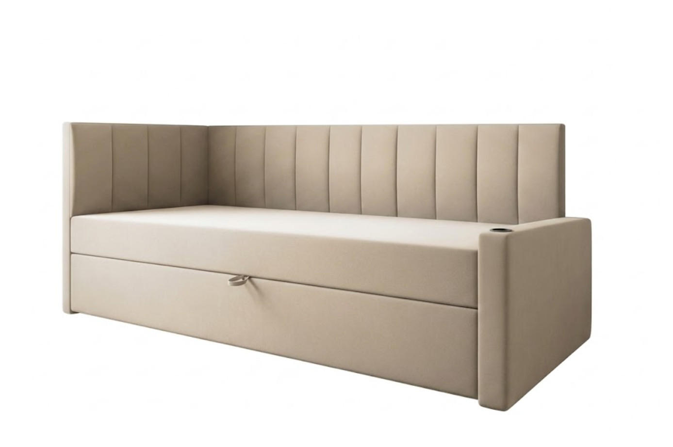 JUGENDBETT, 80 x 200 cm, Tokio, Bett mit Bonellmatratze H3 und Bettkasten, Einzelbett, Beige - Beige, Holzwerkstoff/Kunststoff (80/200cm) - Trada