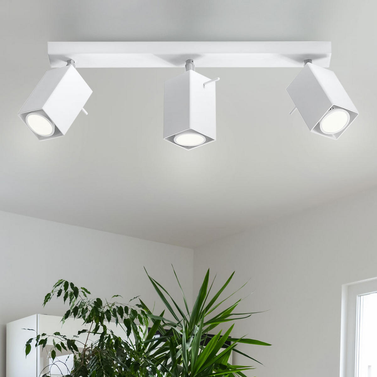 DECKENLEUCHTE Stahl Weiß 3-flammig Spots - Weiß, Metall (45/8/15cm)