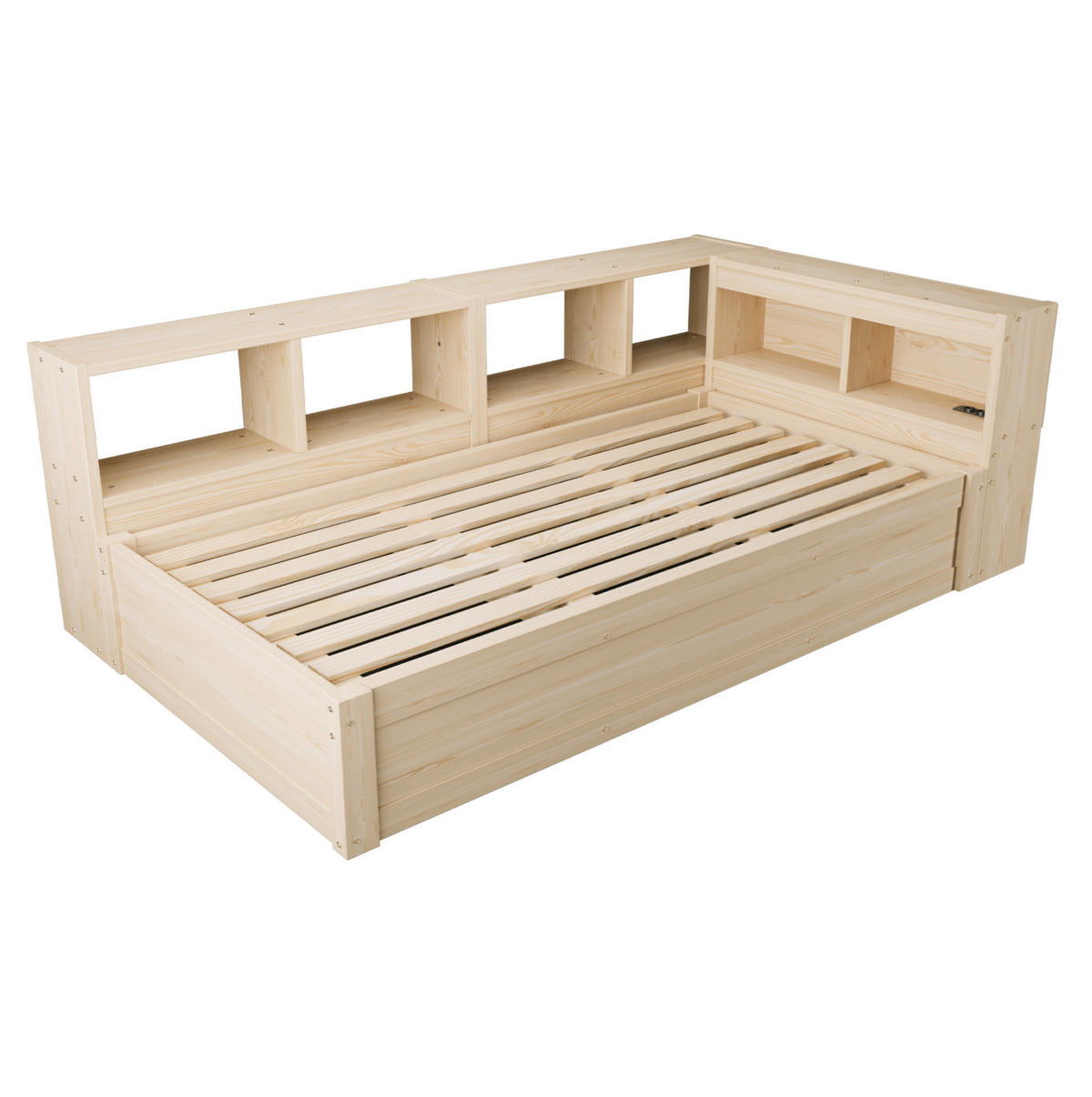 BETT 90/200 cm aus MDF mit LED und Stauraum Naturholz - Naturfarben, Holzwerkstoff (90/200cm) - OKMYHOME