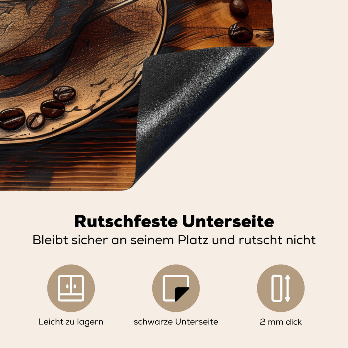 HERDABDECKPLATTE Kaffee - Vintage - Braun - Tasse - Holz 65x52 cm - Cappuccino, Kunststoff (65/0.2/52cm) - MuchoWow