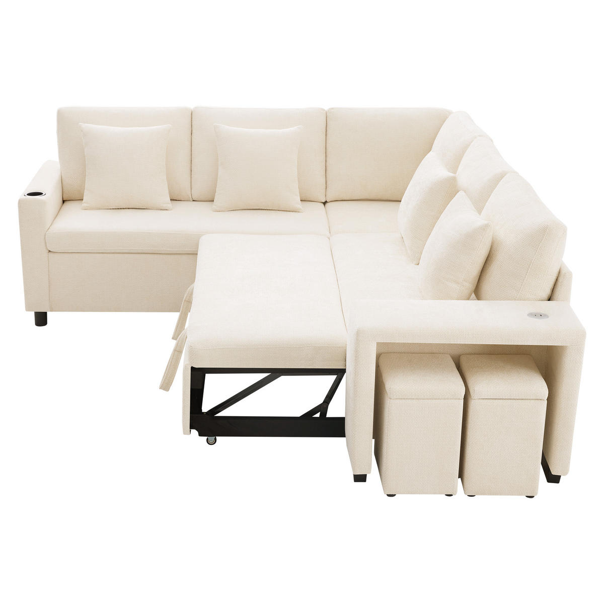 ECKSOFA DE-33298 L-Form umwandelbar mit Stauraum Beige - Beige, Holzwerkstoff (220/205cm) - ComfortXL