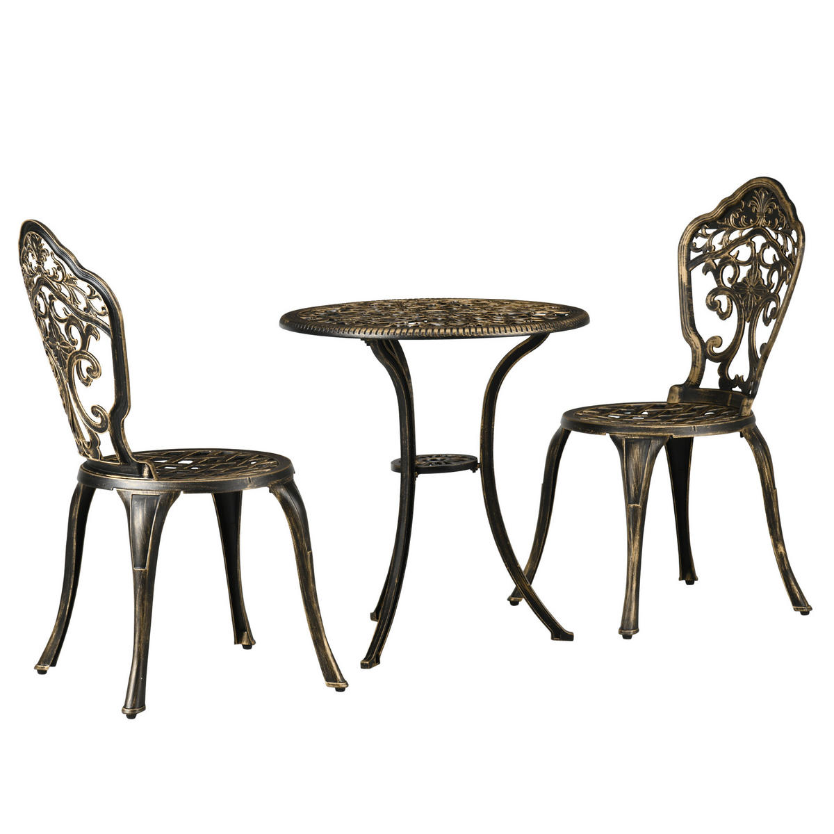 BALKONSET 3-teilig DE-14086 Imitat-Schmiedeeisen, mit Schirmhalterung Schwarz - Bronzefarben, Metall - ComfortXL