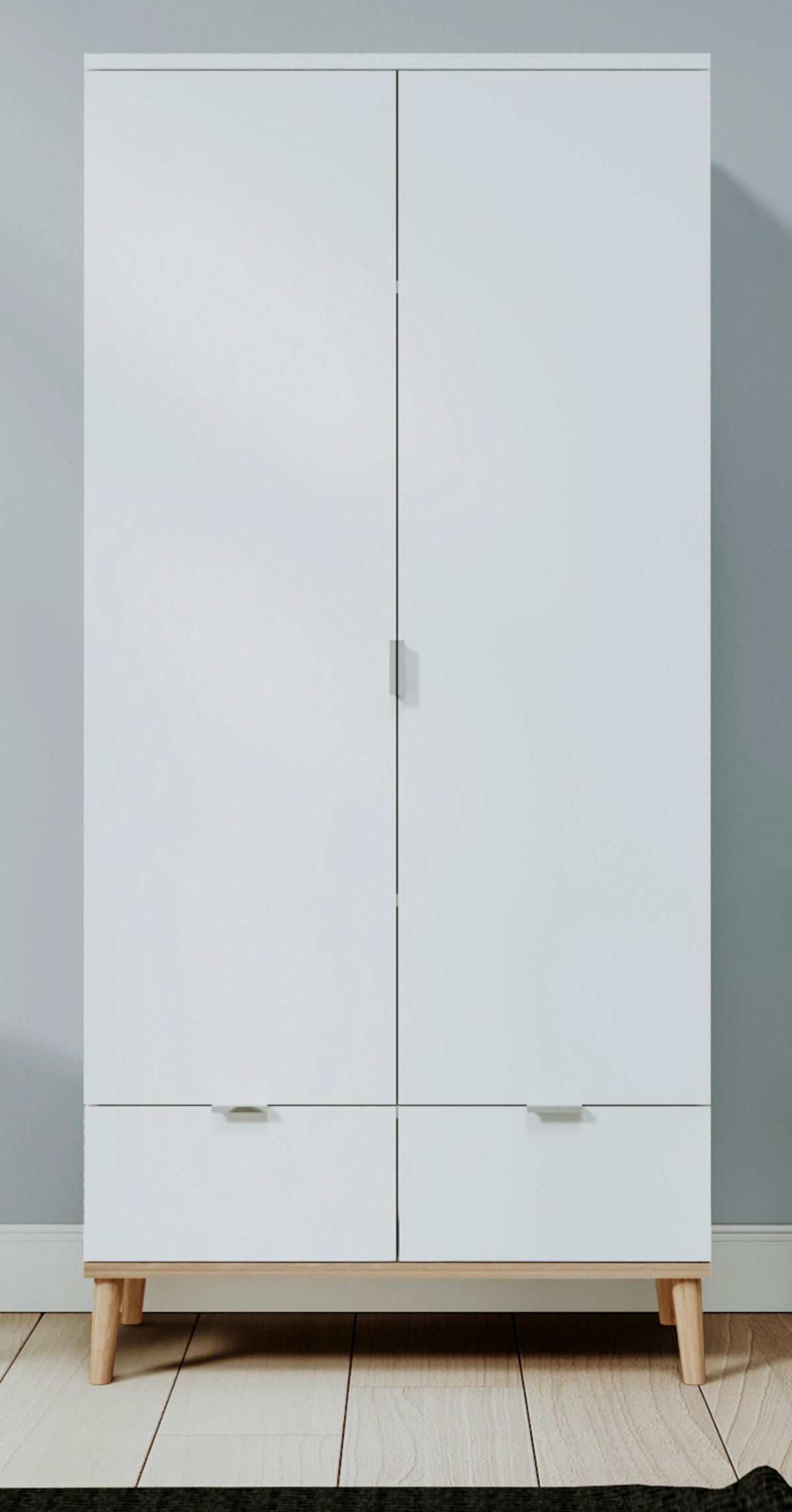 KLEIDERSCHRANK weiß matt, Eiche Sonoma massiv 90 x 180 cm, Drehtürenschrank skandinavisch - Chromfarben/Eichefarben, Holz/Holzwerkstoff (90/180/55cm) - Furn.Design