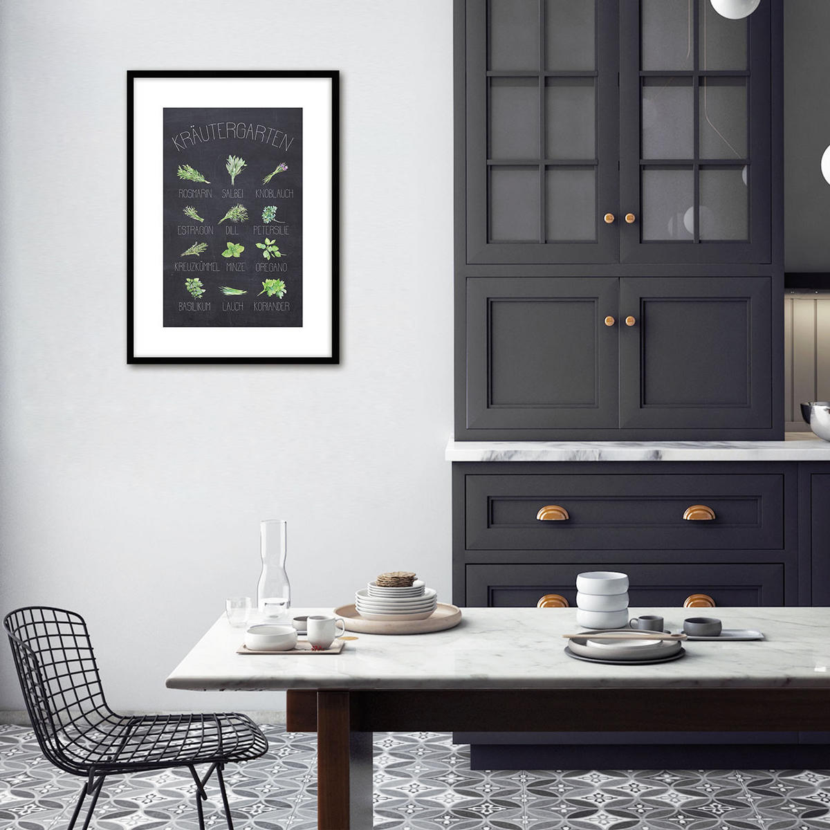 POSTER mit Rahmen 50x70 cm Küche Kräuter - Anthrazit, Holz (51/71cm) - artissimo