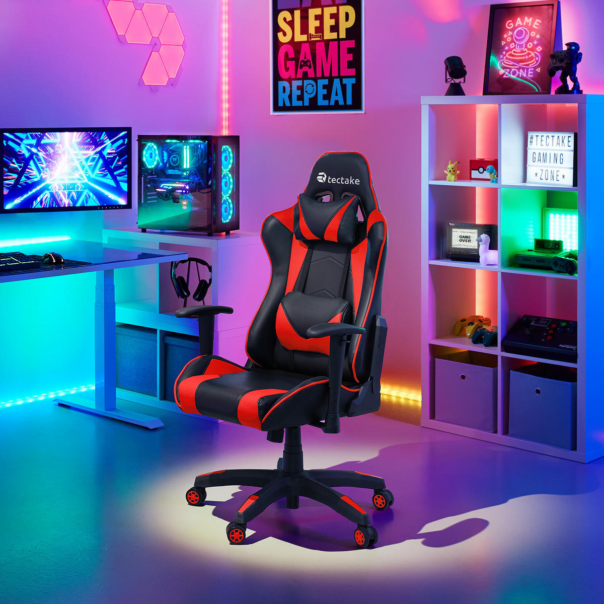 RACING-GAMINGSTUHL Twink,Belastbarkeit 120 kg,schwarz/rot - Rot/Schwarz, Textil (68/125/69cm) - tectake