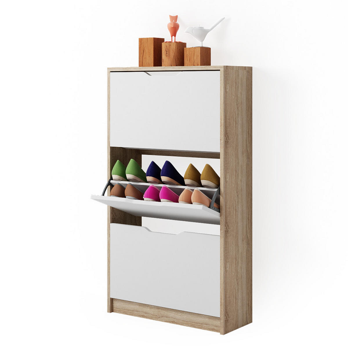 SCHUHKIPPER Luca Weiß/Sonoma 59 x 105 cm 3 Fächer - Sonoma Eiche, Holzwerkstoff (59/105/22cm) - Vicco