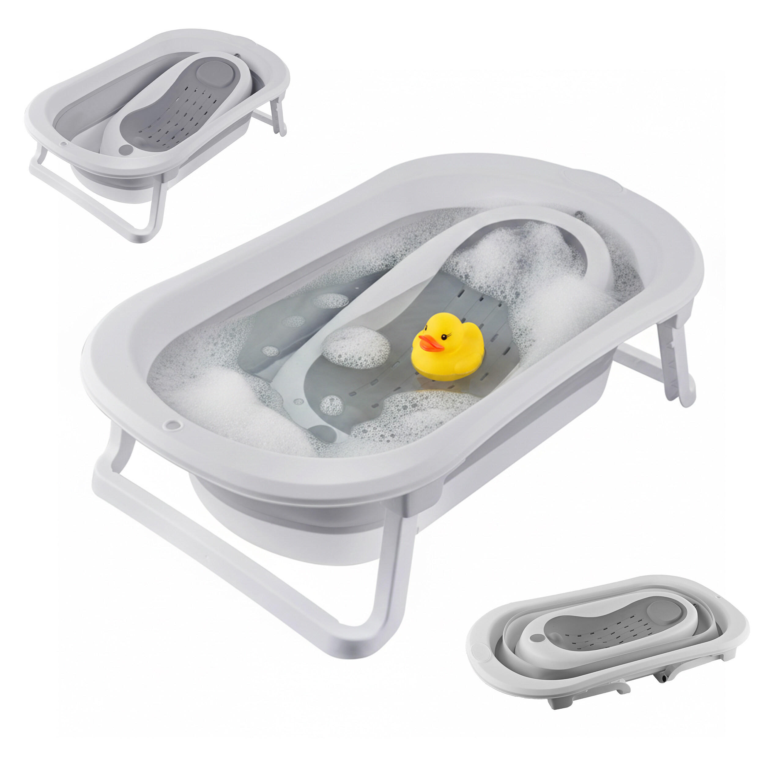 BABYBADEWANNE Weiß Grau faltbar mit Liegeeinsatz 79x49 cm - Multicolor, Kunststoff (79/21/49cm) - Relaxdays