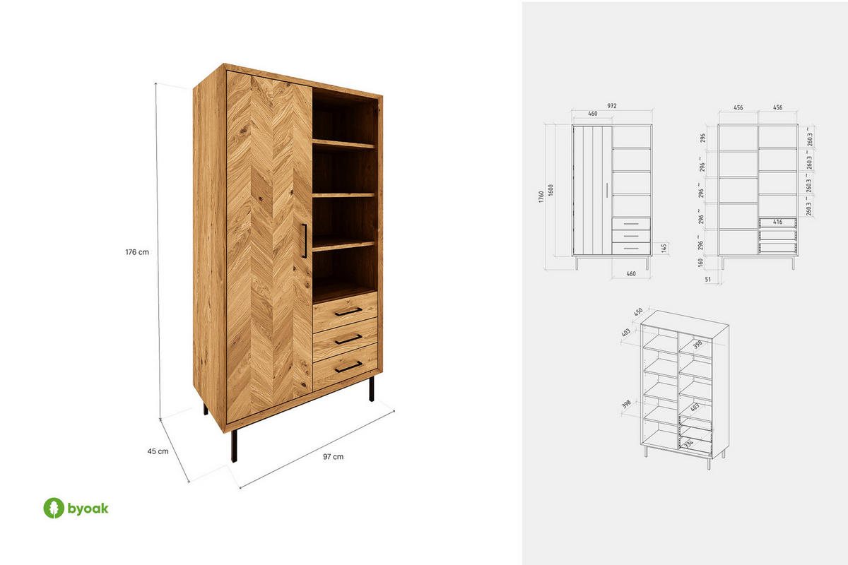 KLEIDERSCHRANK LEON Wildeiche - Wildeiche, Holz (97/176/45cm) - byoak