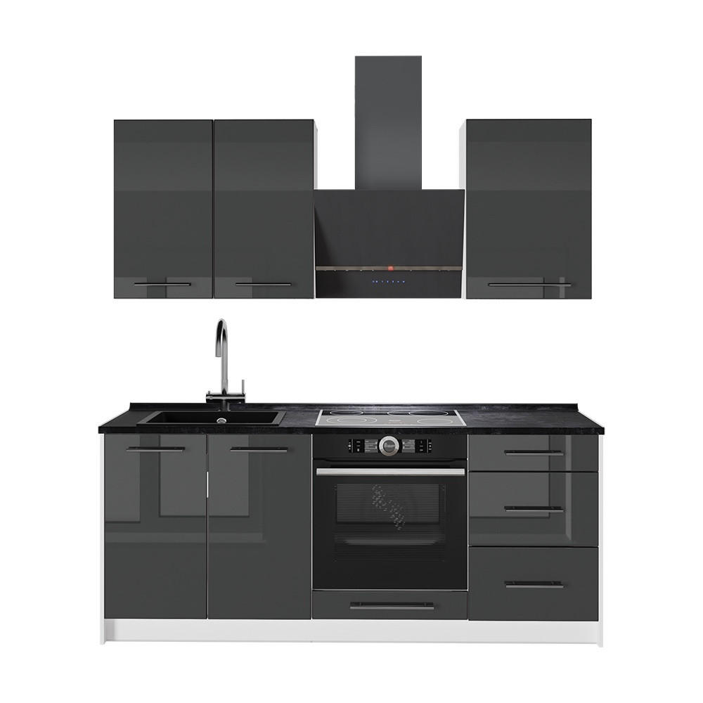 ENKELKÖK Fame-Line, Antracit högblank/Vit, 190 cm, AP Antracit - Vit/Svart högglans, Träbaserade material (190/206.8/60cm) - Vicco