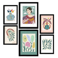 POSTER Set Mit 6 Drucken Blüten In Der Sammlung Von Ethnischenen Ästhetische Dekorative Rahmen Für Ihr Zuhause Wandkunstdruck A3 & A4 Schwarzer Rahmen - Schwarz, Papier (29/3cm) - Nacnic