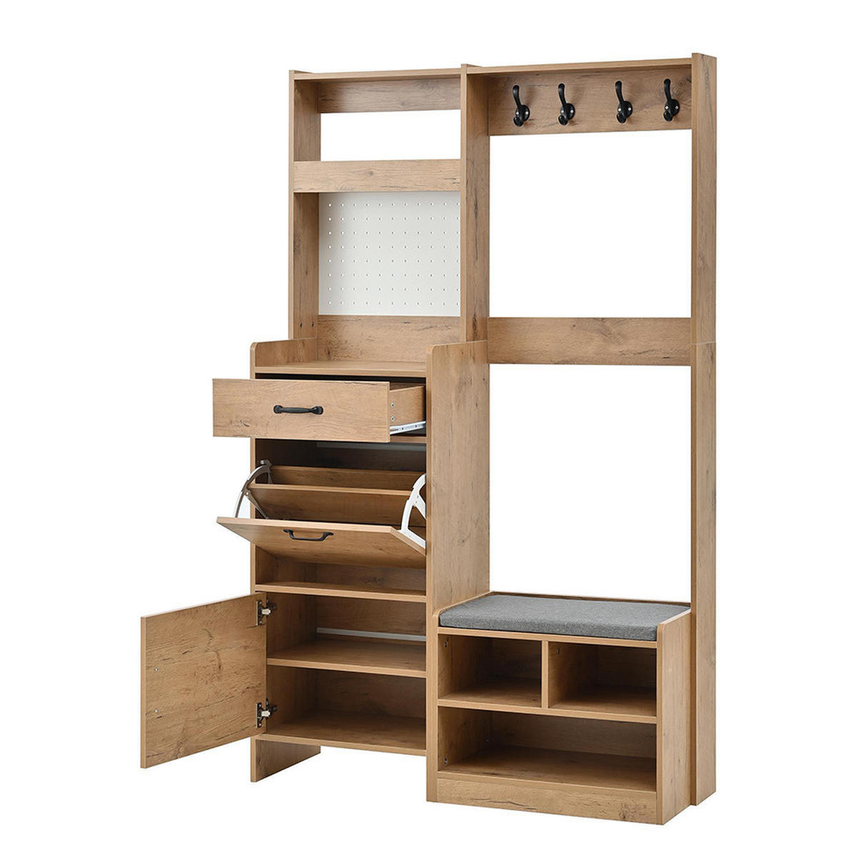 GARDEROBA SET D108.5 x Š35 x V180 cm, Prirodne boje - prirodne boje, drvni materijal/drvo (35/180/108.5cm) - KOMHTOM