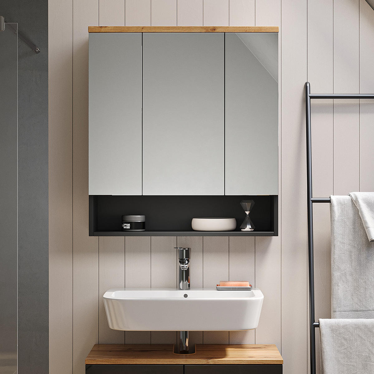 BADSPIEGELSCHRANK Eden Anthrazit 70 x 77.5 cm - Anthrazit, Holzwerkstoff (70/77.5/21.7cm) - Vicco