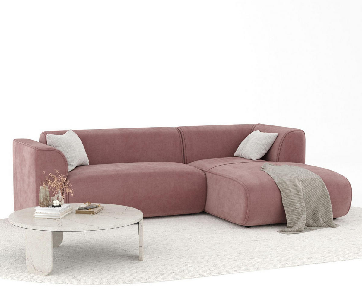 ECKSOFA Melani Rosa Samtstoff - Rechts Seite - Pink/Schwarz, Holz/Holzwerkstoff (162/256cm) - Maison de Reve