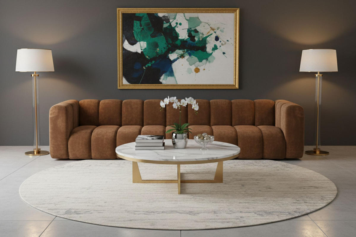 COUCH, Fünfsitzer-Sofa Grand, Veloursstoff Salvador, Dunkelbraun - Dunkelbraun, Holz (314/70/87cm) - Kaiser Möbel