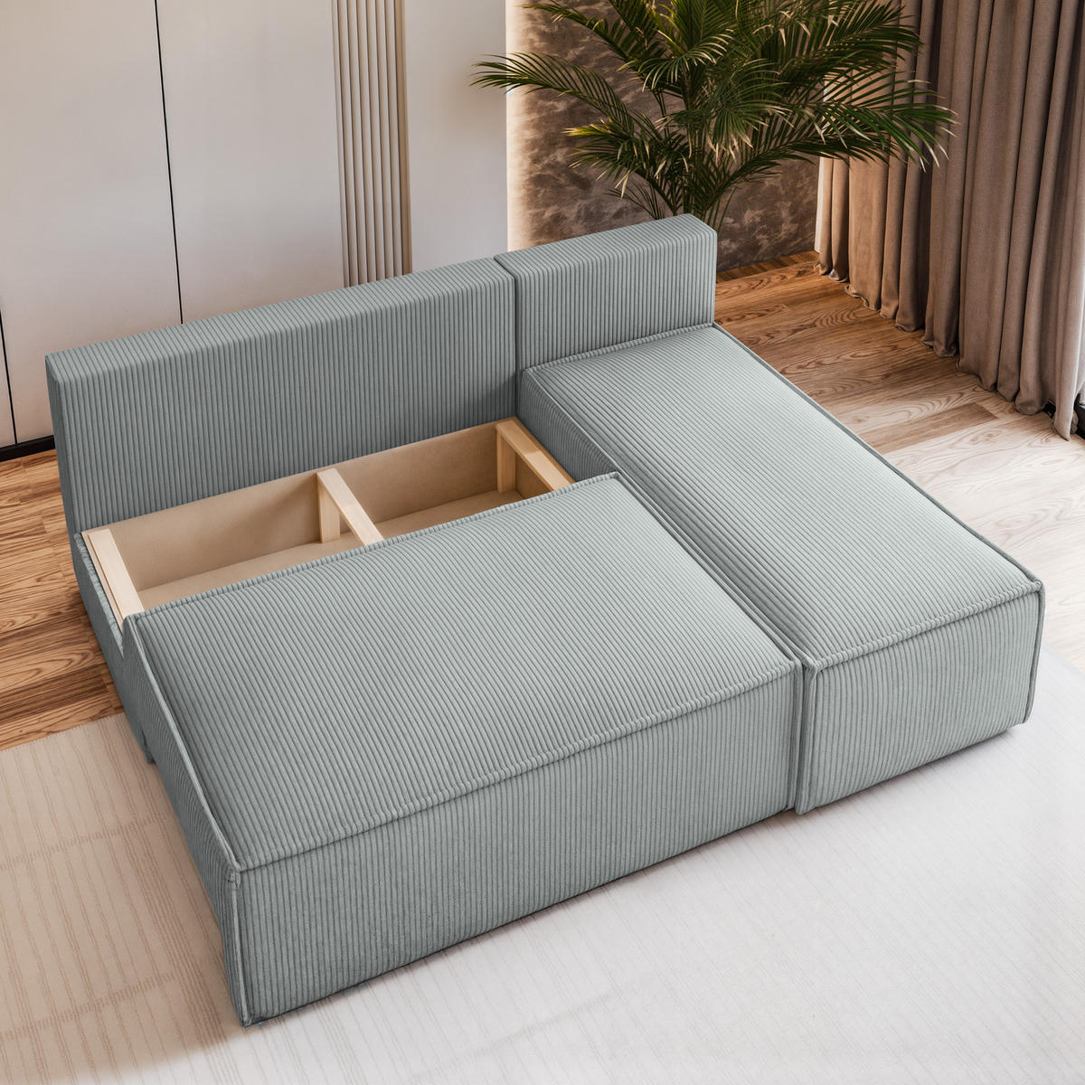 ECKSOFA BRISO P Schwarz Kordstoff mit Schlaffunktion - Schwarz, Holz (200/140cm) - MASSENO