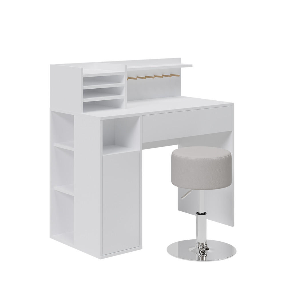 SCHREIBTISCH Weiß 2 Teile, mit Hocker - Weiß, Holzwerkstoff (50/100/100cm) - Vicco