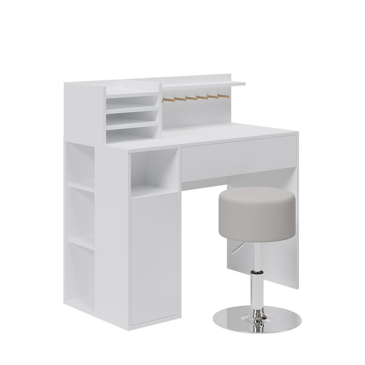 SCHREIBTISCH Weiß 2 Teile, mit Hocker - Weiß, Holzwerkstoff (50/100/100cm) - Vicco