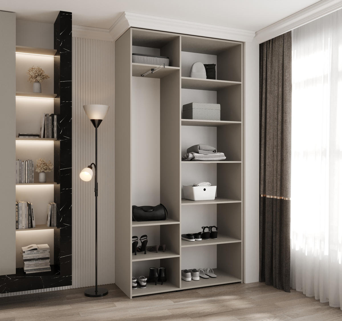 DREHTÜRENSCHRANK 245,5/120/40 3-türig - Kaschmir/Schwarz, Holz/Metall (120/245.5/40cm) - Abiks Möbel