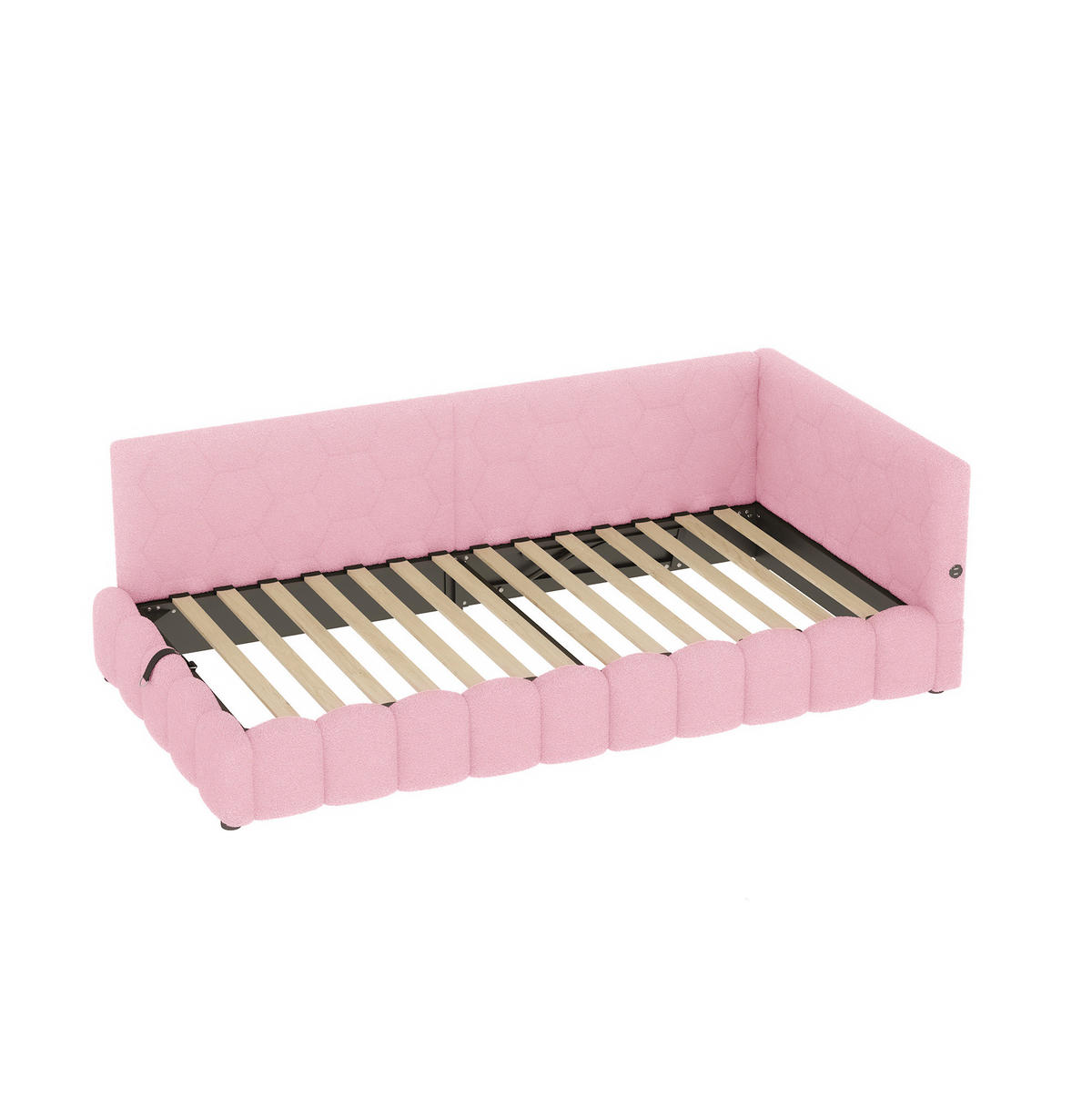 TAGESBETT 90/200 cm mit LED-Lichtleiste, USB, Typ-C und hydraulischem Bettkasten, Rosa - Rosa, Textil (90/200cm) - Redom