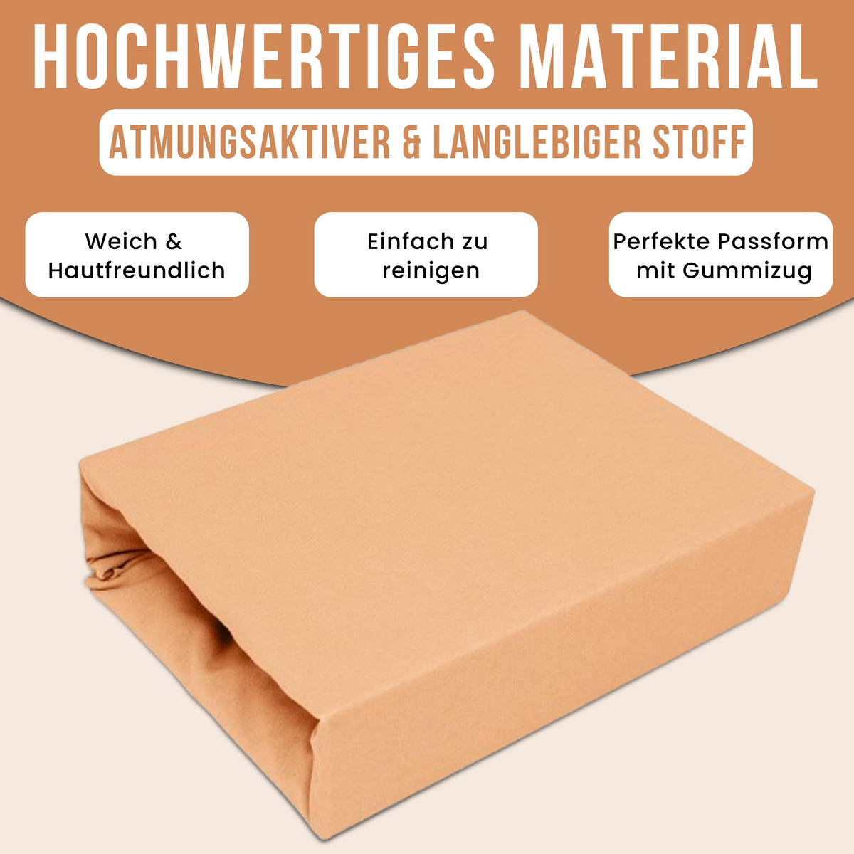 SPANNBETTLAKEN 200/220 cm, Jersey Elastisch 100 % Baumwolle Lachs - Sandfarben, Textil (200/220cm) - Best For Home