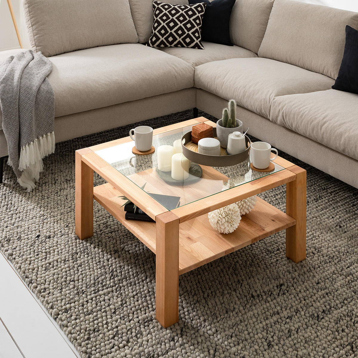 COUCHTISCH - Kernbuche massiv - geölt - Kernbuche, Holz (70/70/38cm) - home24