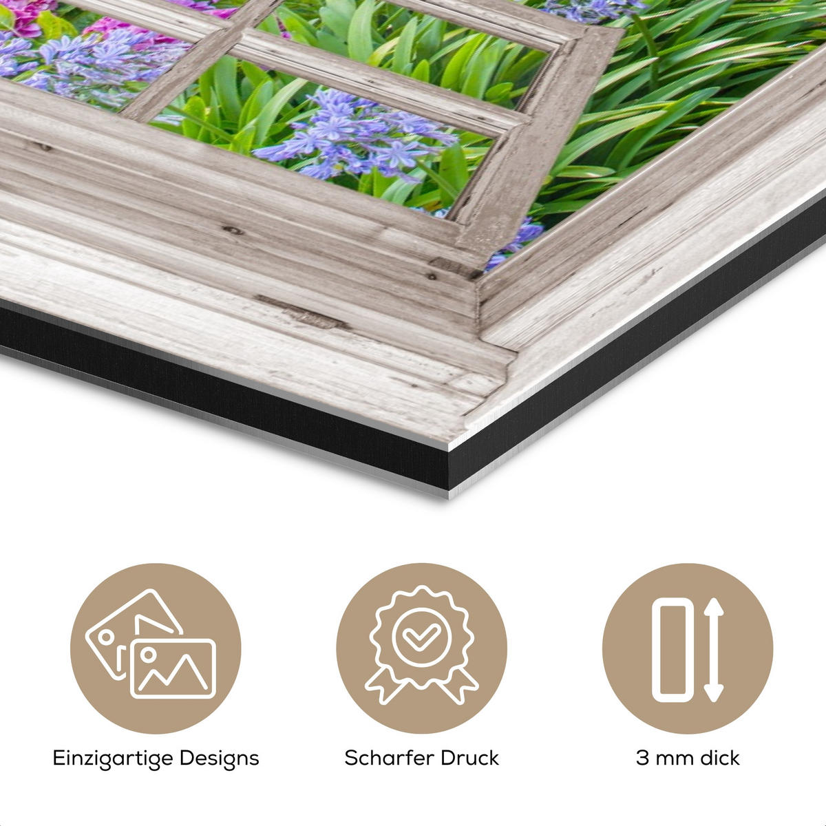 METALLBILD Hortensie - Fensterblick - Blumen - Sommer - Lila - Weg 120x80 cm - Lila, Metall (120/80cm) - MuchoWow