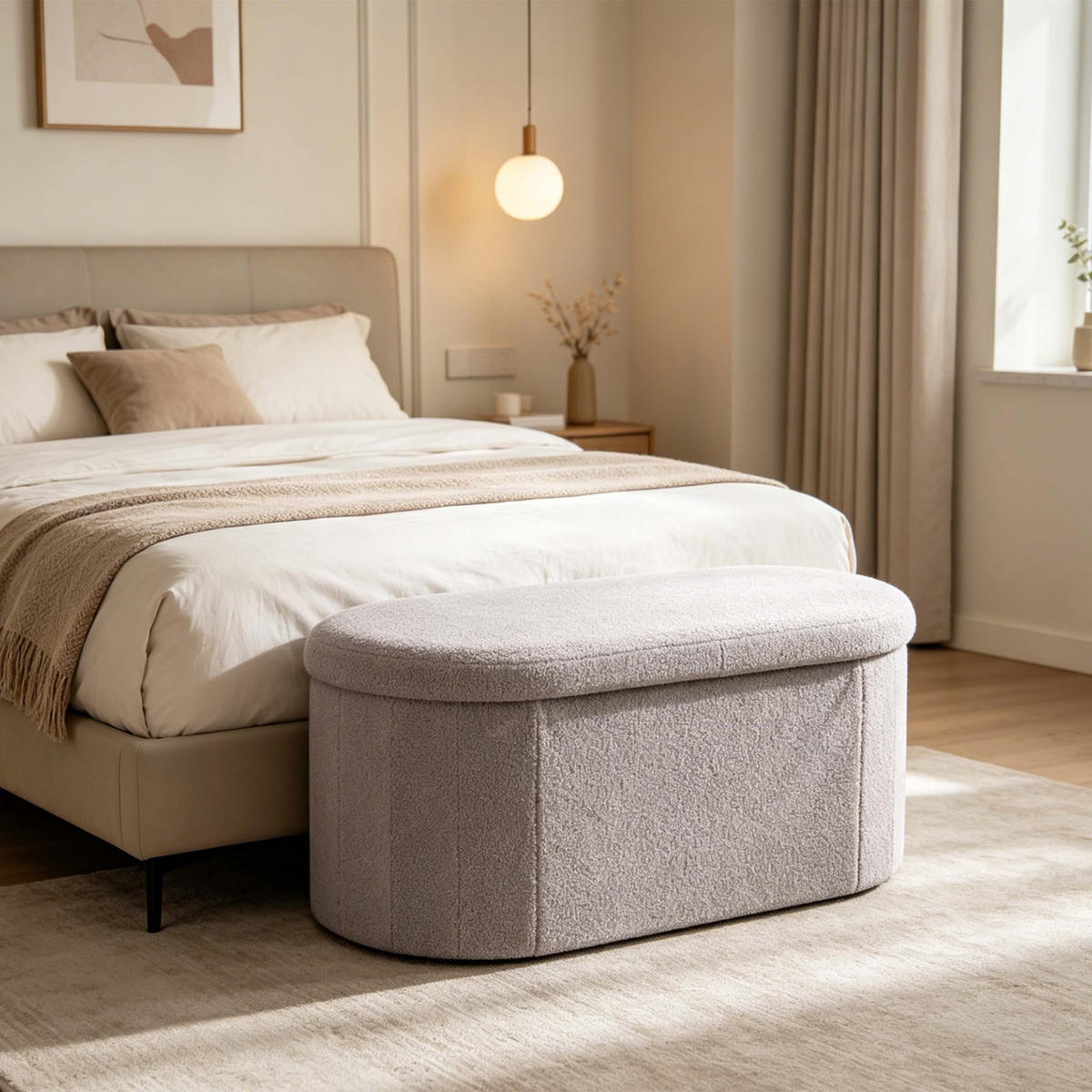 LAVICE Světle šedá s úložným prostorem teddy čalounění 76 cm - šedá, kompozitní dřevo/textil (76/38/38cm) - Relaxdays