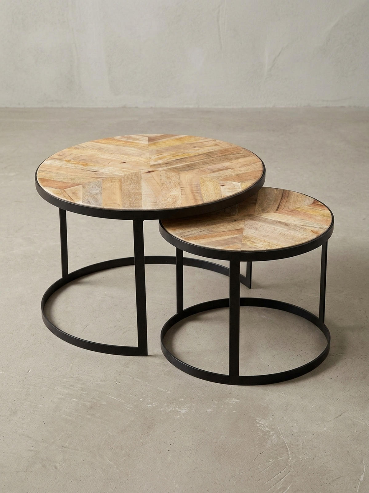 COUCHTISCH 2er Set Massivholz Metall Platzsparend Handgefertigt ESINO, Beige 60x60x40 cm - Beige/Schwarz, Holz/Metall (60/60/40cm) - KADIMA DESIGN