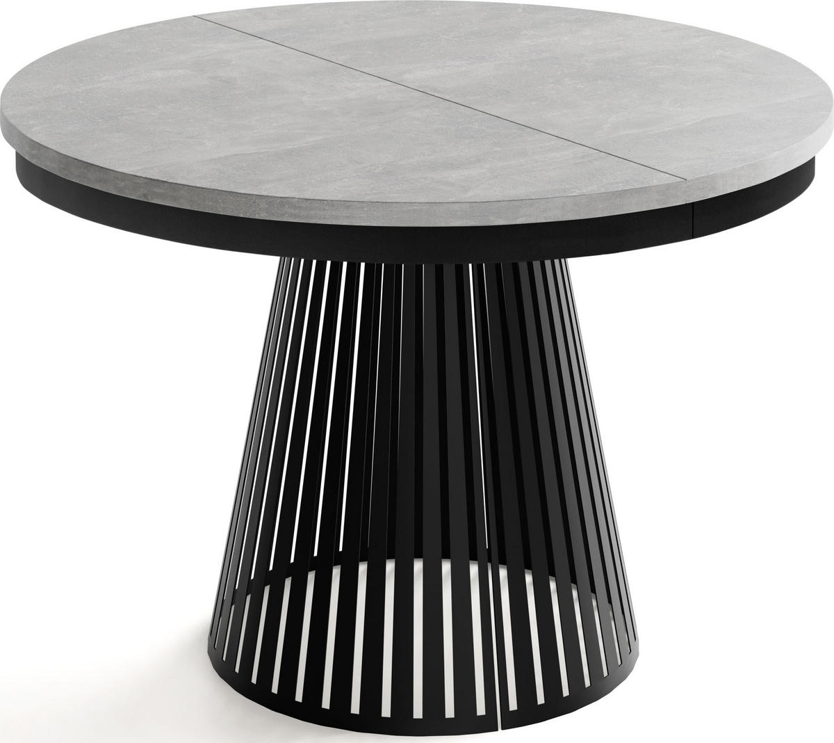 ESSTISCH Naro rund ausziehbar mit Schwarzem Lamellen-Metallgestell, Grauer Beton 120-200/120/76 cm - Hellgrau/Schwarz, Holzwerkstoff/Metall (120/120/76cm) - WFL GROUP