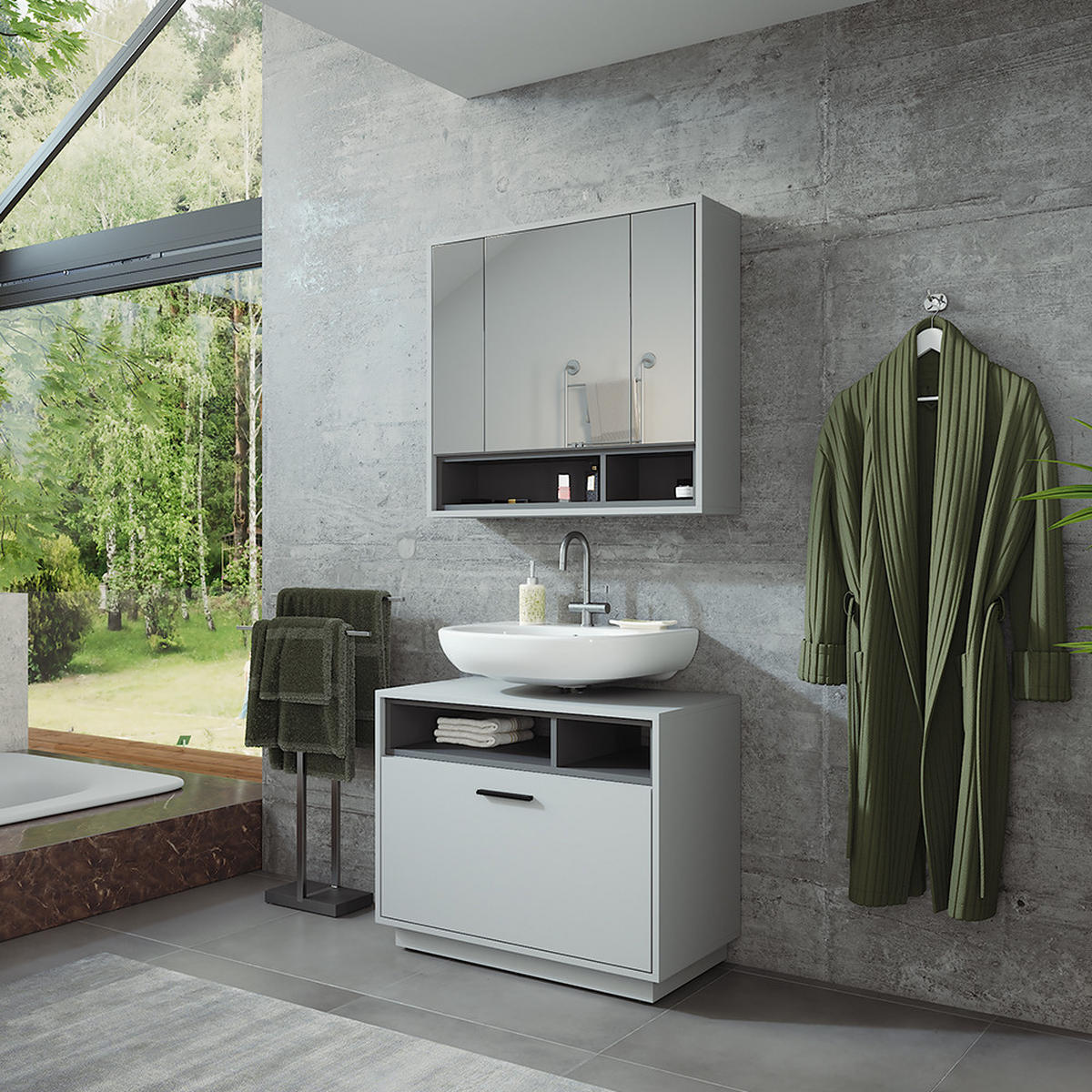 SADA KOUPELNOVÉHO NÁBYTKU Beatrice Šedá/antracitová - šedá/antracitová, kompozitní dřevo (80/64/35cm) - Vicco